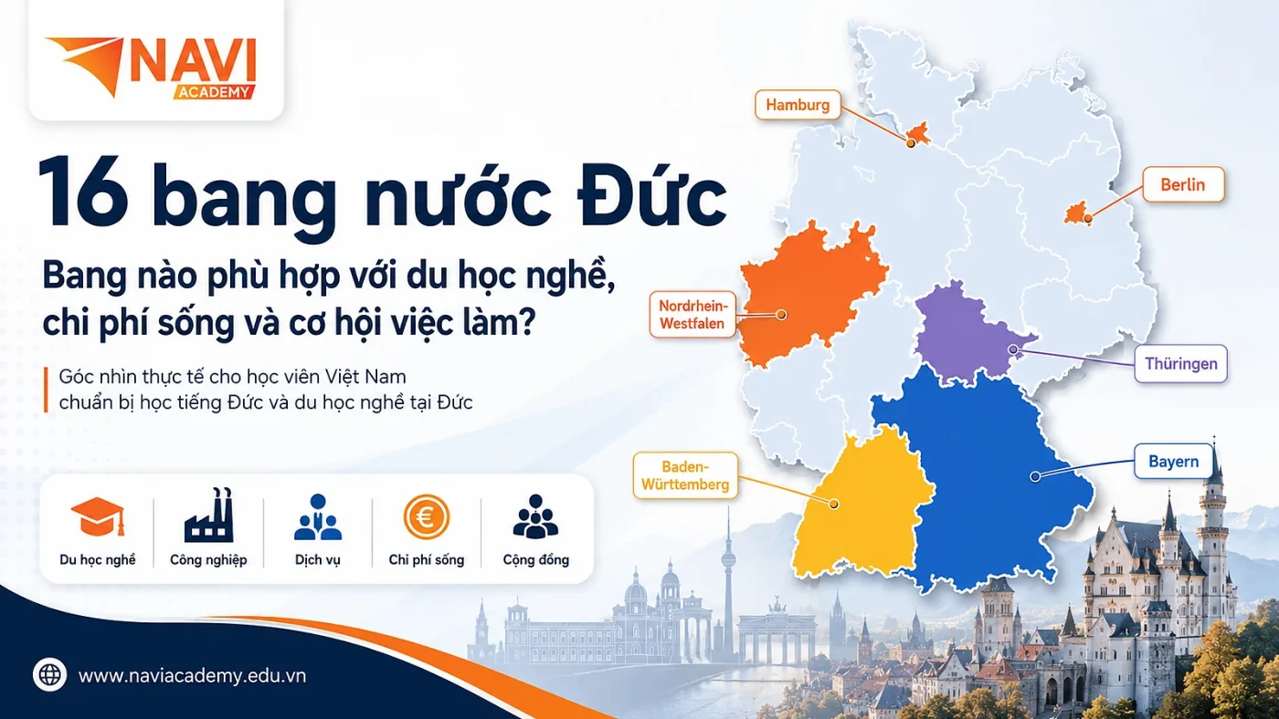 Bản đồ 16 bang nước Đức và gợi ý chọn bang phù hợp cho du học nghề Đức.