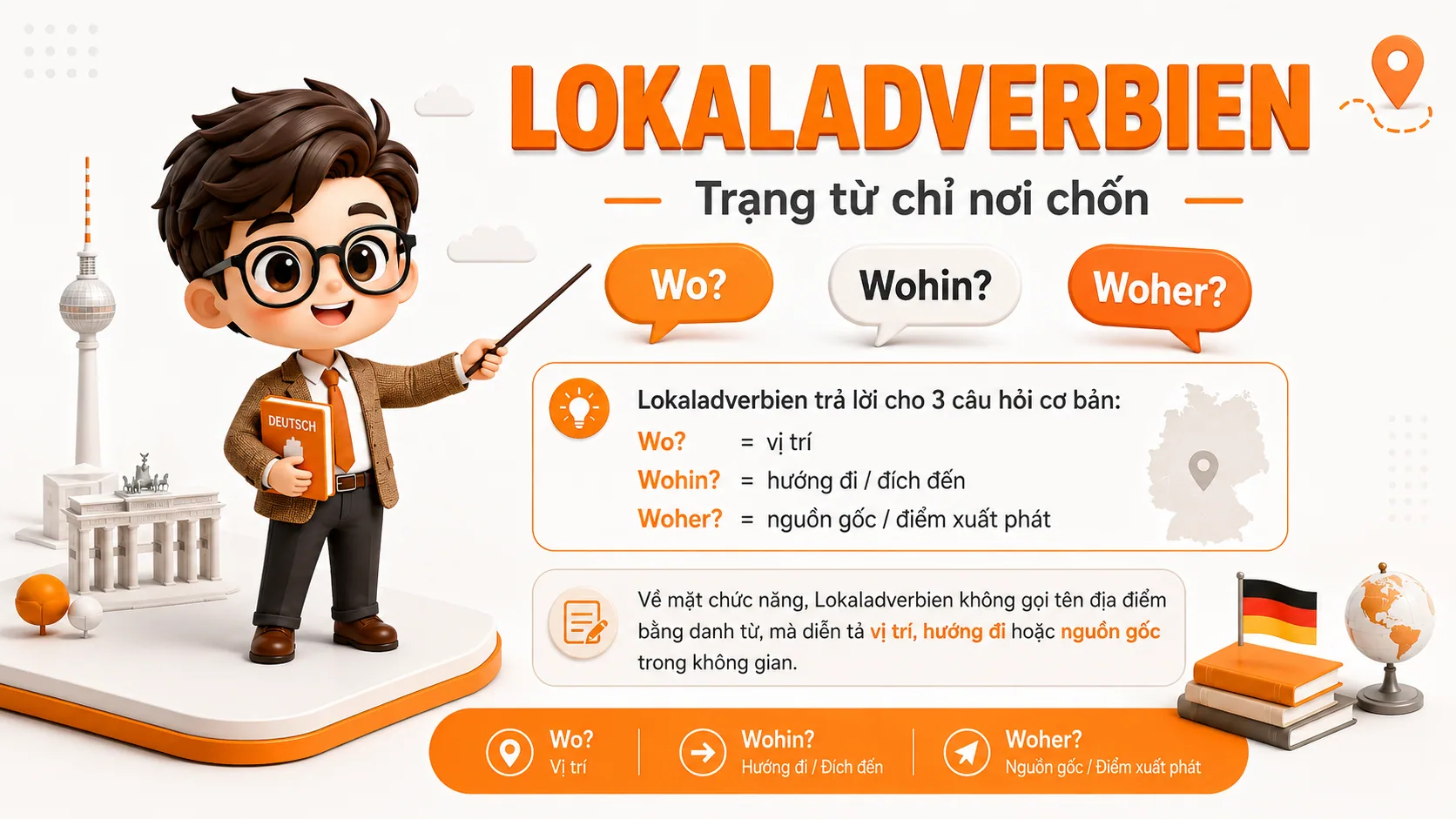 Lokaladverbien là gì? Cách dùng trạng từ chỉ nơi chốn trong tiếng Đức