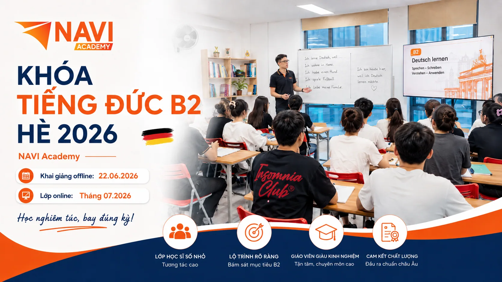 Thông báo lịch khai giảng khóa tiếng Đức chinh phục A1, A2, B1, B2 tháng 06, 07/2026 tại NAVI Academy