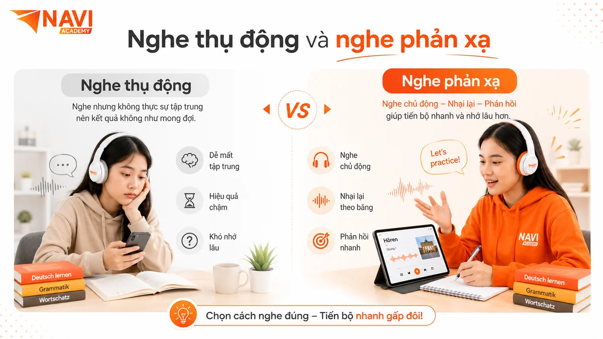 So sánh nghe thụ động và nghe phản xạ trong quá trình học tiếng Đức