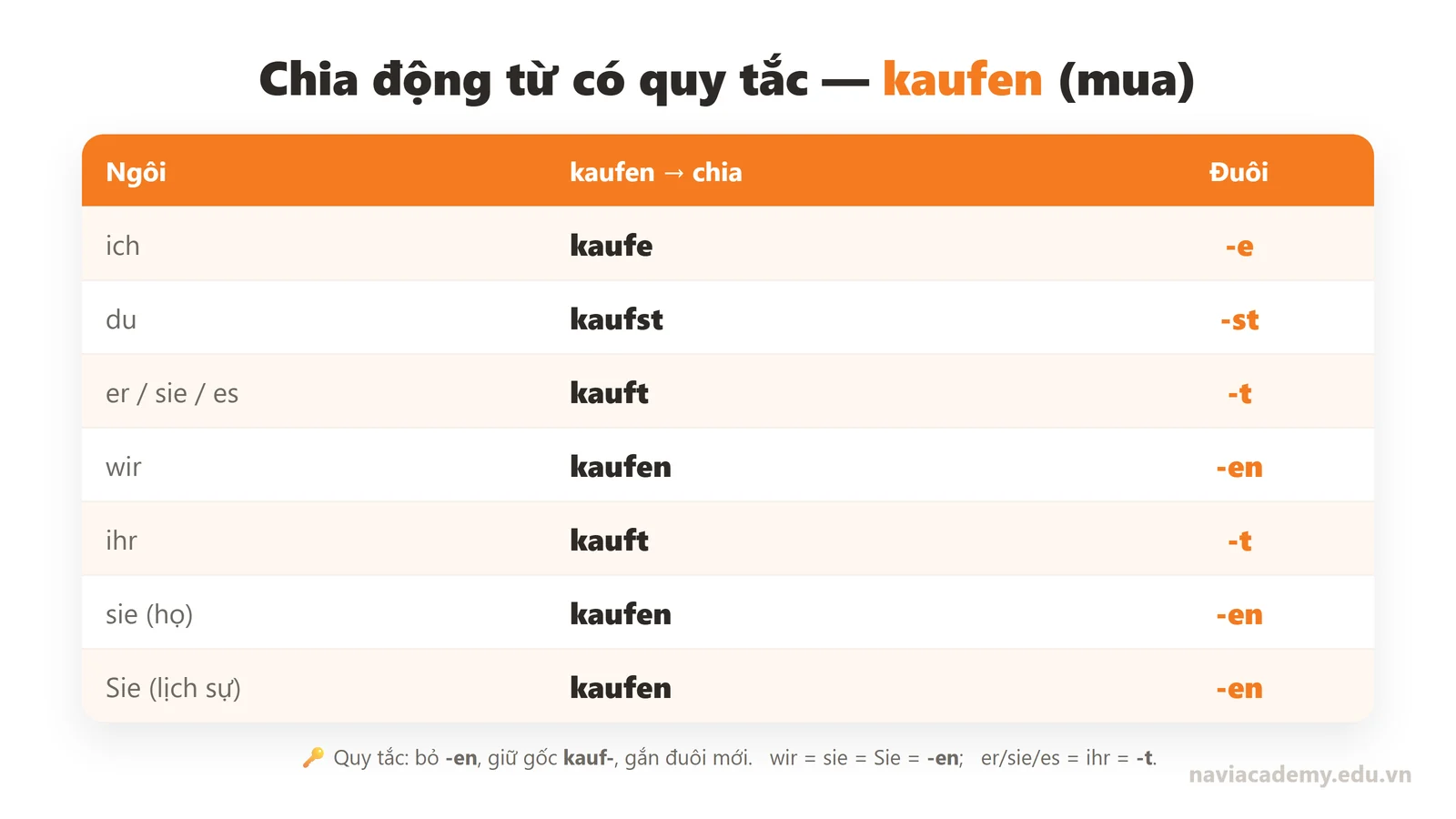 Bảng chia động từ kaufen tiếng Đức theo 7 ngôi