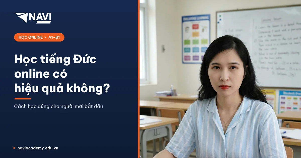 Học tiếng Đức online tại NAVI Academy có hiệu quả không – cô giáo NAVI bên laptop