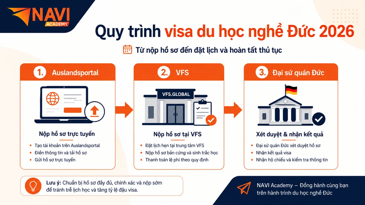 Quy trình xin visa du học nghề Đức 2026 qua Auslandsportal và VFS Global