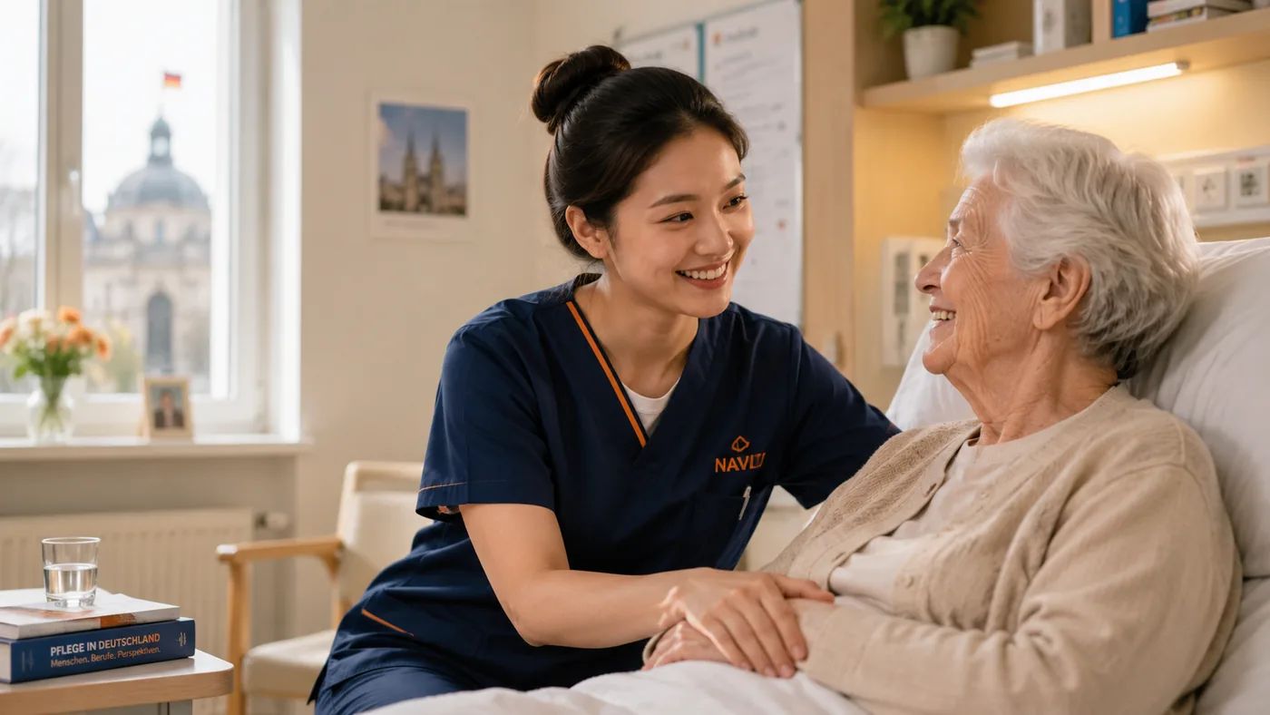 Điều dưỡng viên chăm sóc tận tâm người cao tuổi tại Đức