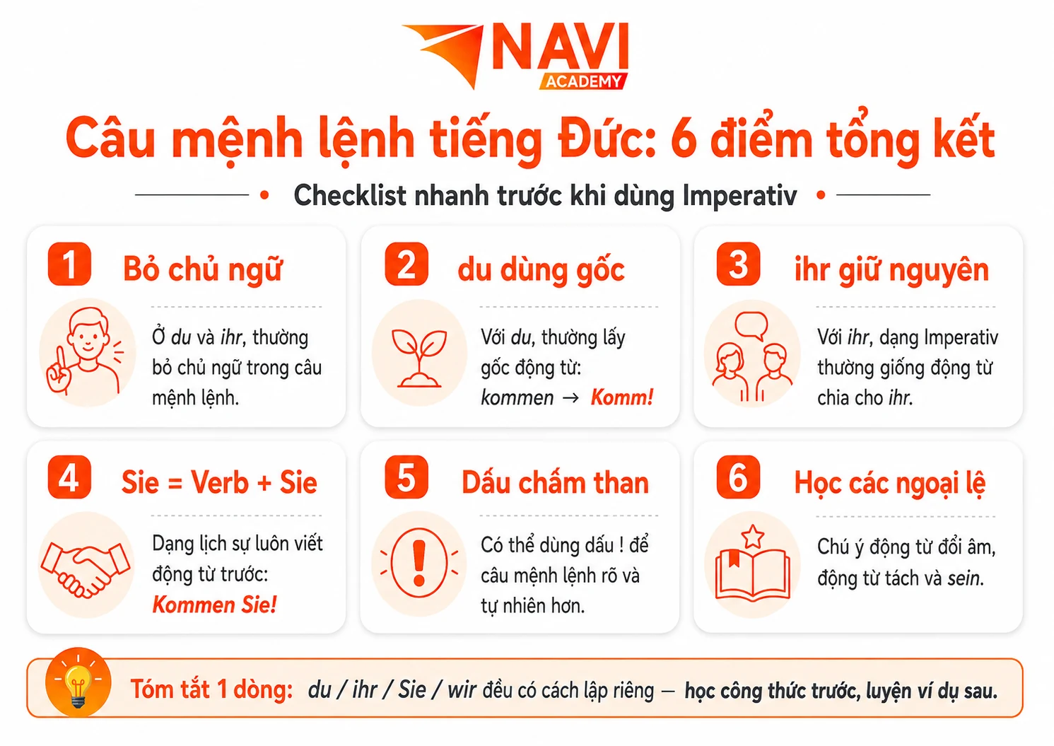 Sáu điểm cần nhớ khi dùng câu mệnh lệnh trong tiếng Đức