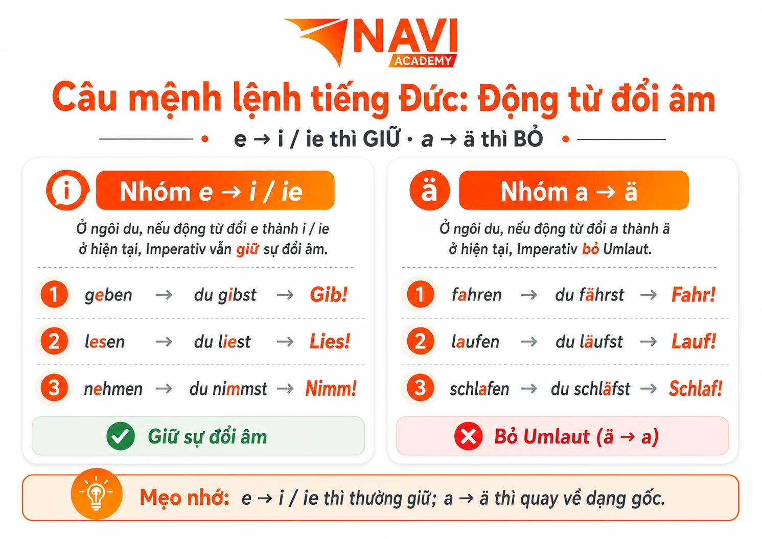 Quy tắc đổi âm của động từ trong câu mệnh lệnh tiếng Đức